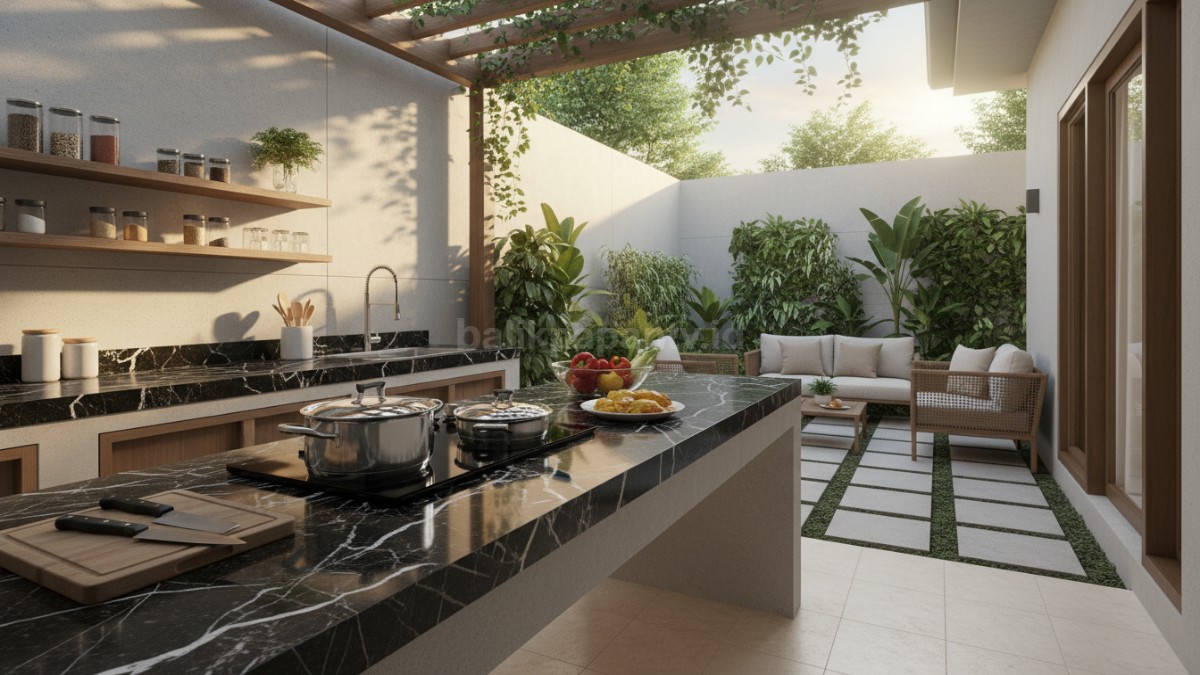 Meja dapur granit minimalis modern dengan pola elegan dan bersih