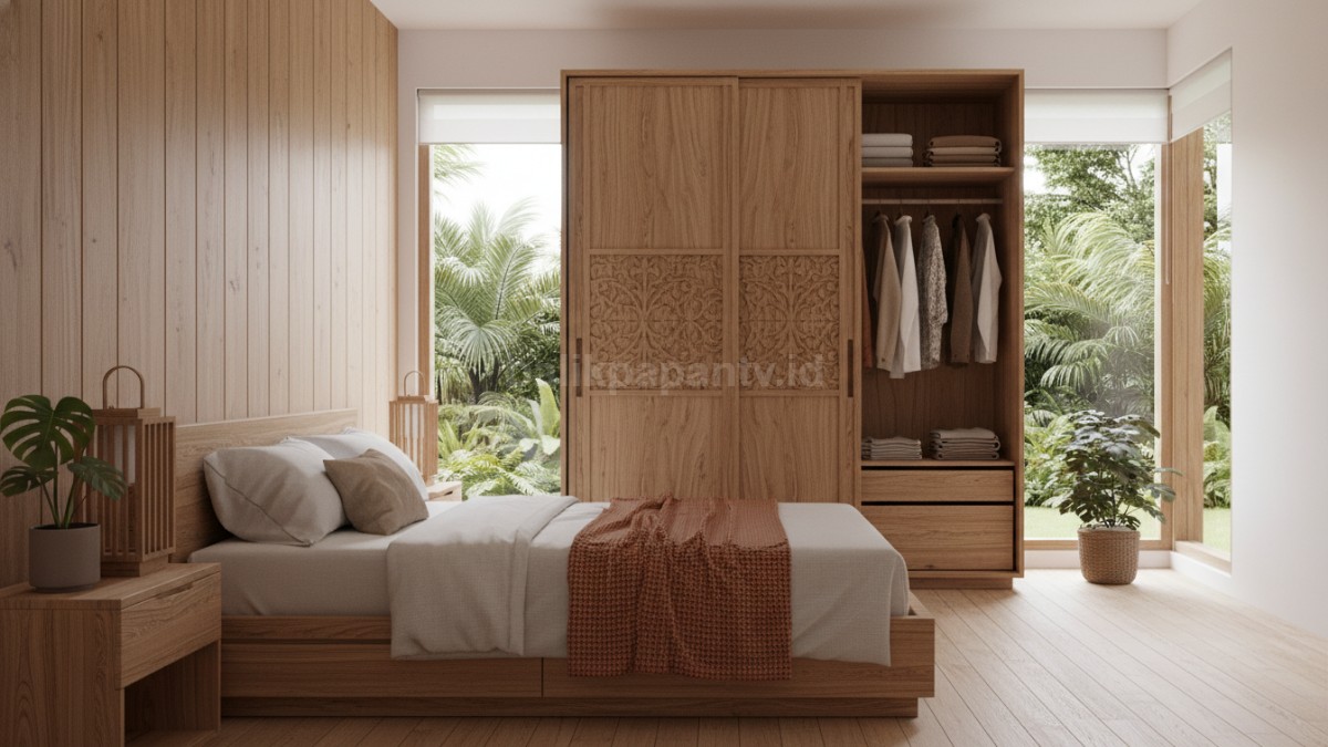 Model dengan sentuhan kayu natural memberikan vibe hangat dan estetik tanpa bikin ruang terasa berat