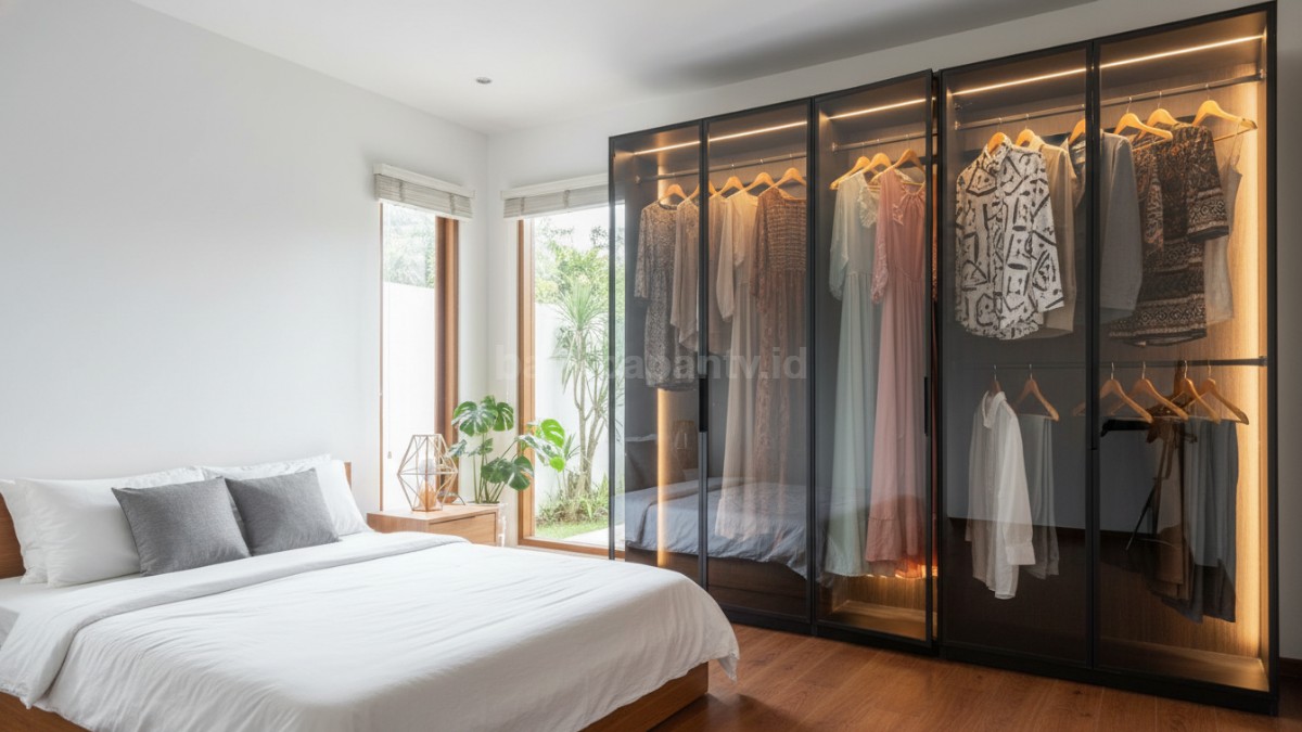 Desain kaca transparan buat yang pengen tampilkan koleksi pakaian favorit ala butik 
