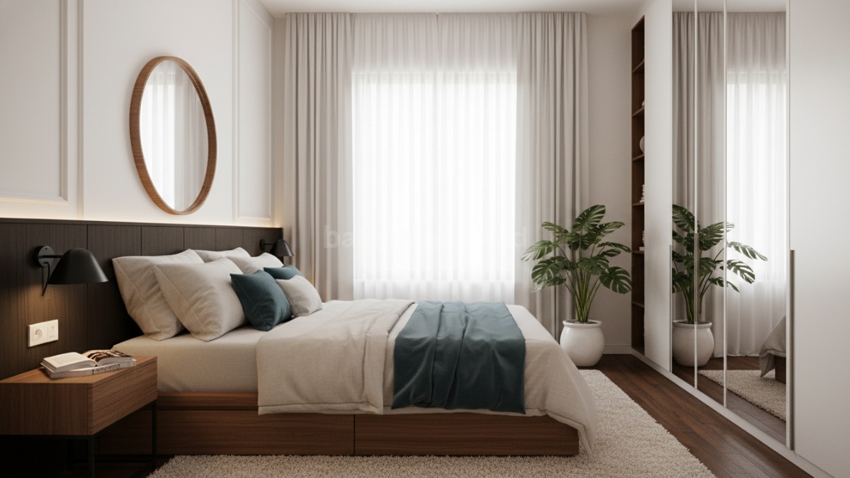 Kamar sempit tampil luas dengan warna terang, furnitur minimalis, dan pencahayaan elegan.