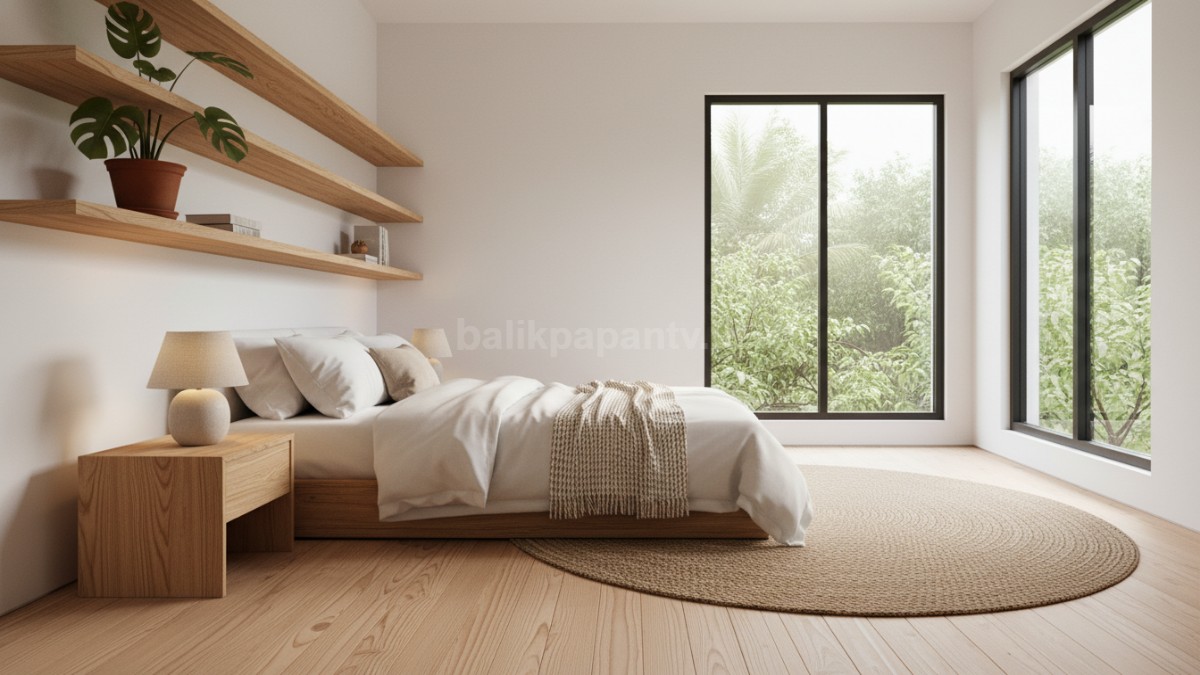 Kamar dengan kayu natural menambah nuansa hangat.