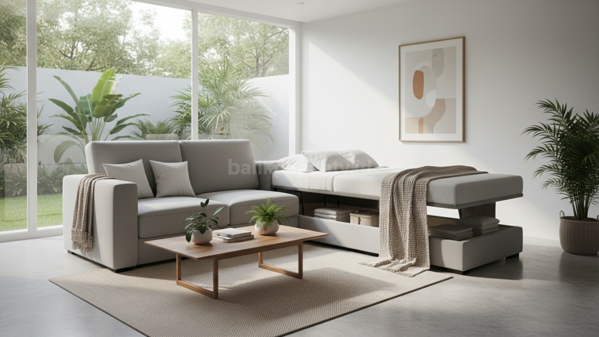 Sofa multifungsi (sofa bed/penyimpanan) bikin fungsi ganda tanpa perlu furnitur tambahan