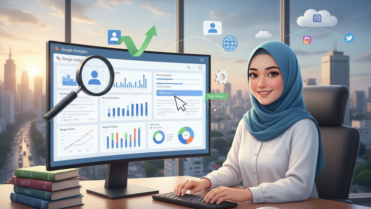 Dashboard Google Analytics menampilkan grafik traffic dan perilaku pengguna secara real time