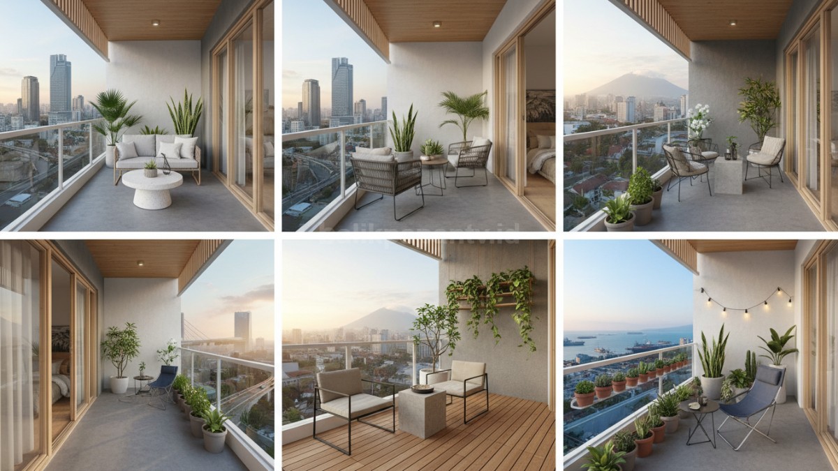 Beragam konsep balkon minimalis dengan furnitur sederhana dan tanaman