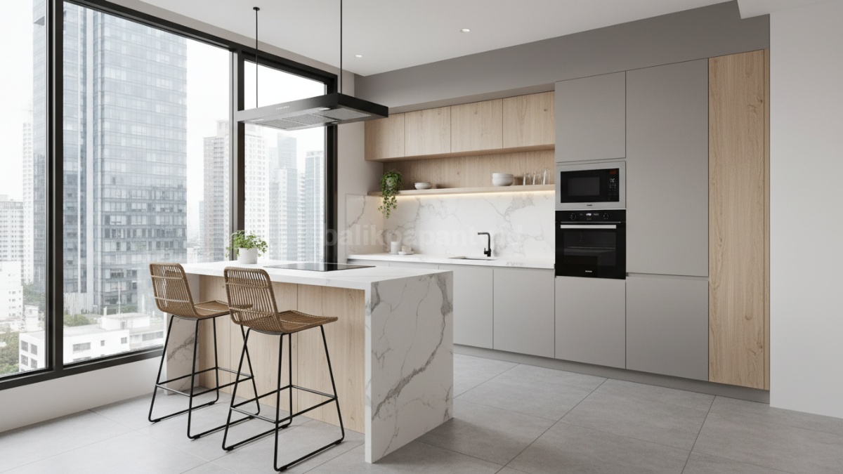 Mini bar menyatu dapur modern dengan desain compact