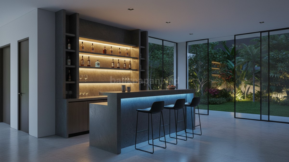 Ukuran dan desain mini bar dengan pencahayaan optimal 