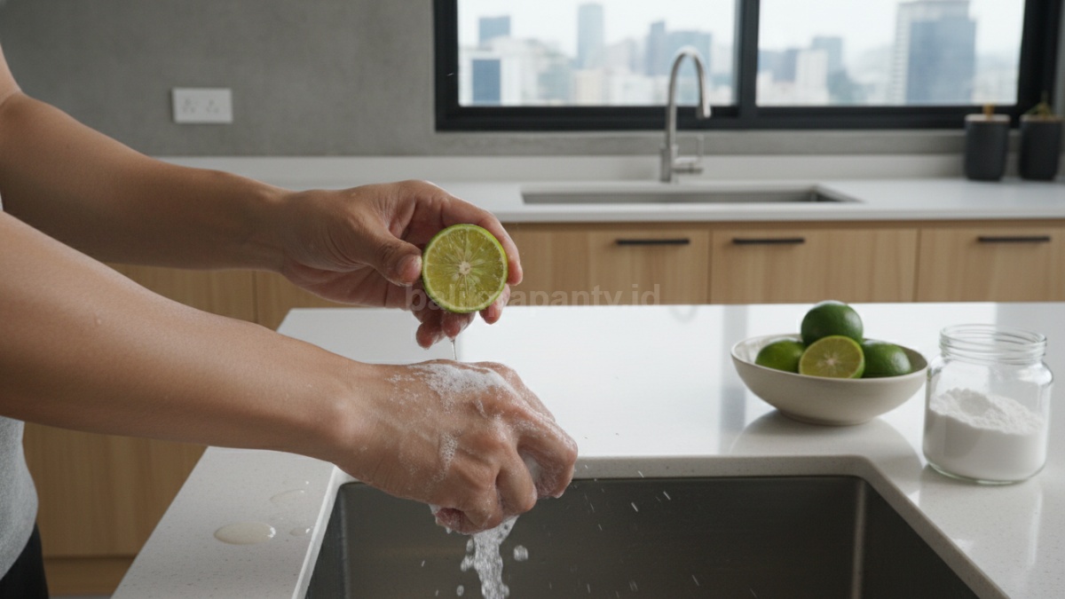 Aktivitas membersihkan tangan menggunakan bahan dapur seperti jeruk nipis dan baking soda 