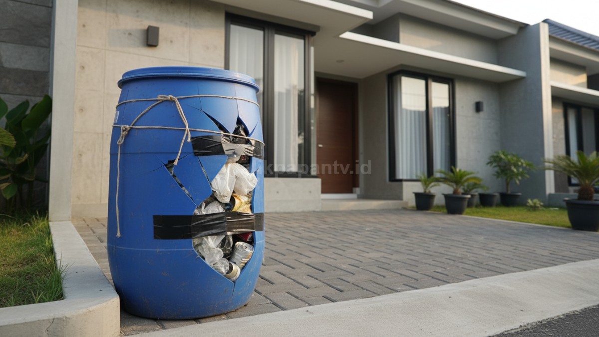 Contoh kesalahan penggunaan bahan bekas yang retak buat tong sampah 