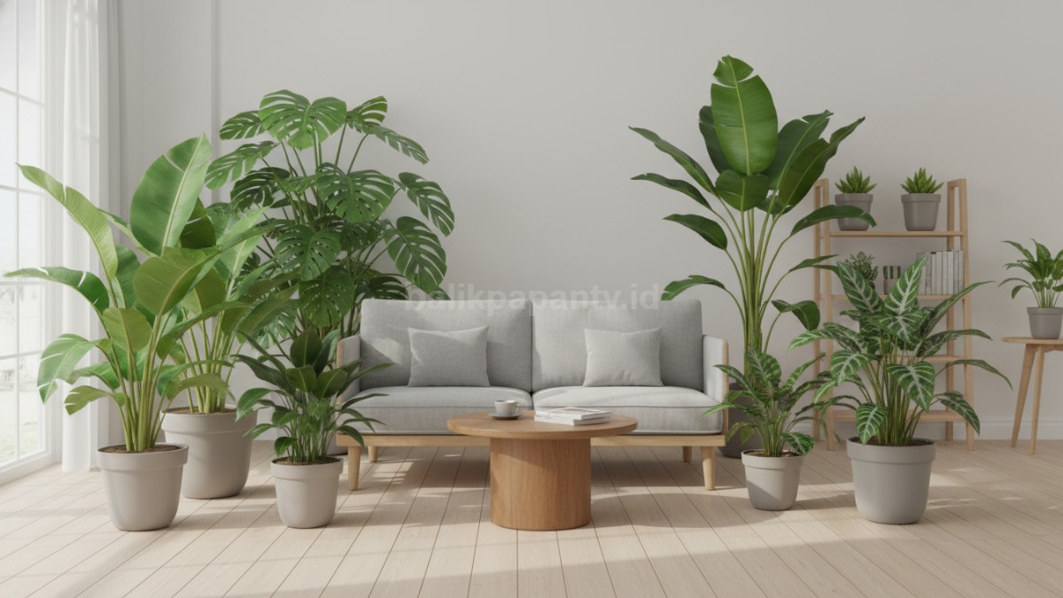 Koleksi tanaman indoor murah dengan daun besar di ruang modern