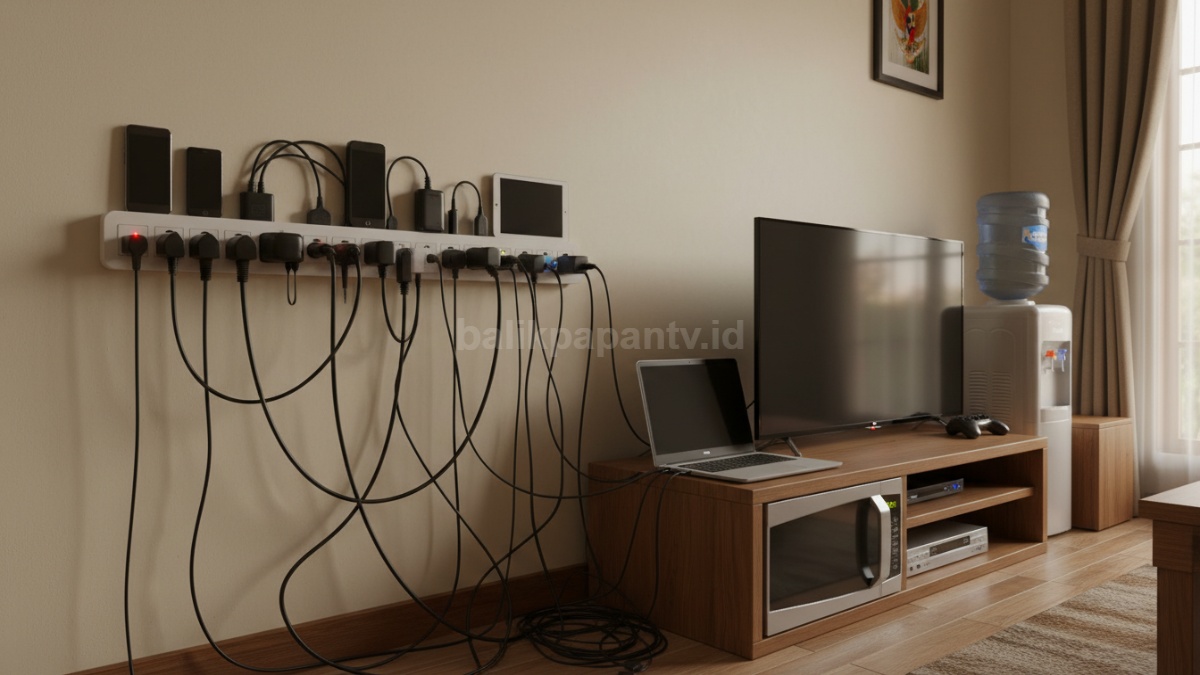 Colokan penuh charger dan perangkat standby &mdash; ilustrasi kesalahan umum yang sering terjadi di rumah