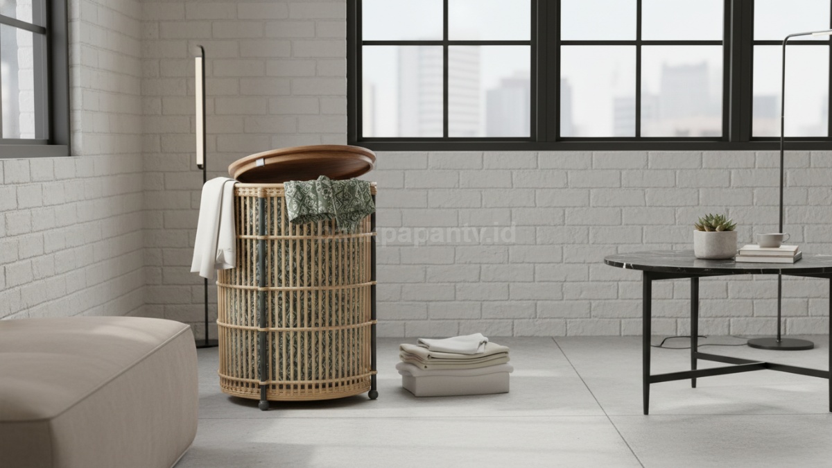 Keranjang baju modern dengan desain unik di ruang minimalis, solusi praktis rumah rapi 
