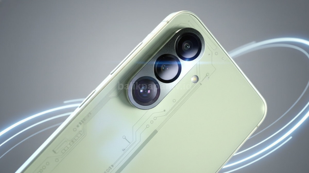 Samsung Galaxy A57 tampil dengan desain tipis dan ringan, memperlihatkan frame metal halus serta modul kamera dengan aksen transparan yang memberi kesan modern dan elegan.