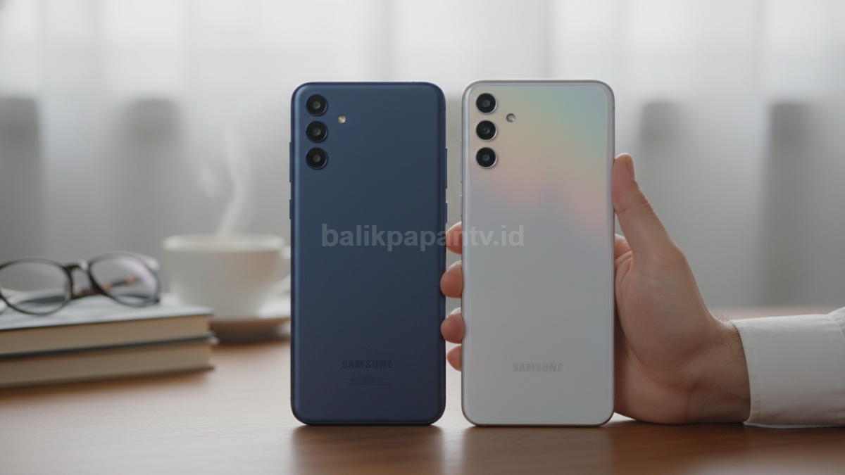 Perbandingan desain Samsung Galaxy A57 dan A56, terlihat bodi A57 lebih tipis dengan sudut lebih tumpul dan nyaman digenggam dalam aktivitas harian.