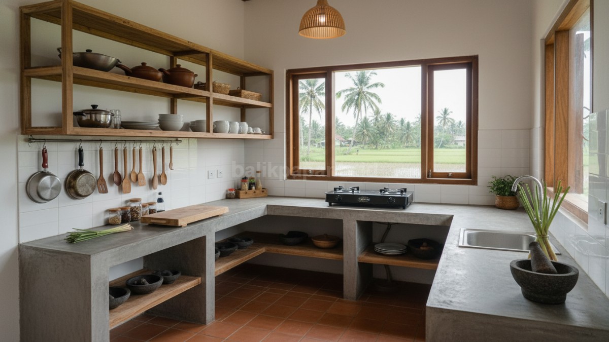 Dapur dengan rak terbuka