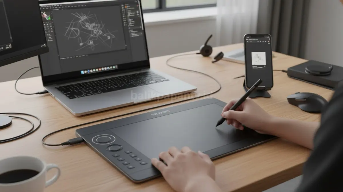 Area kerja tablet Huion Q620M saat digunakan di PC dan Android