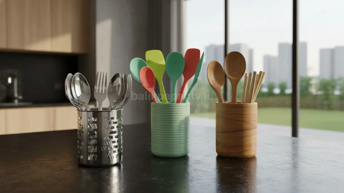 Berbagai model tempat sendok unik dari stainless, plastik, dan kayu
