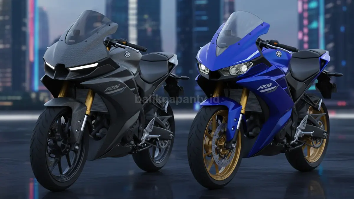 Desain konsep Yamaha R25 vs versi produksi, terlihat perbedaan mencolok pada tampilan depan.