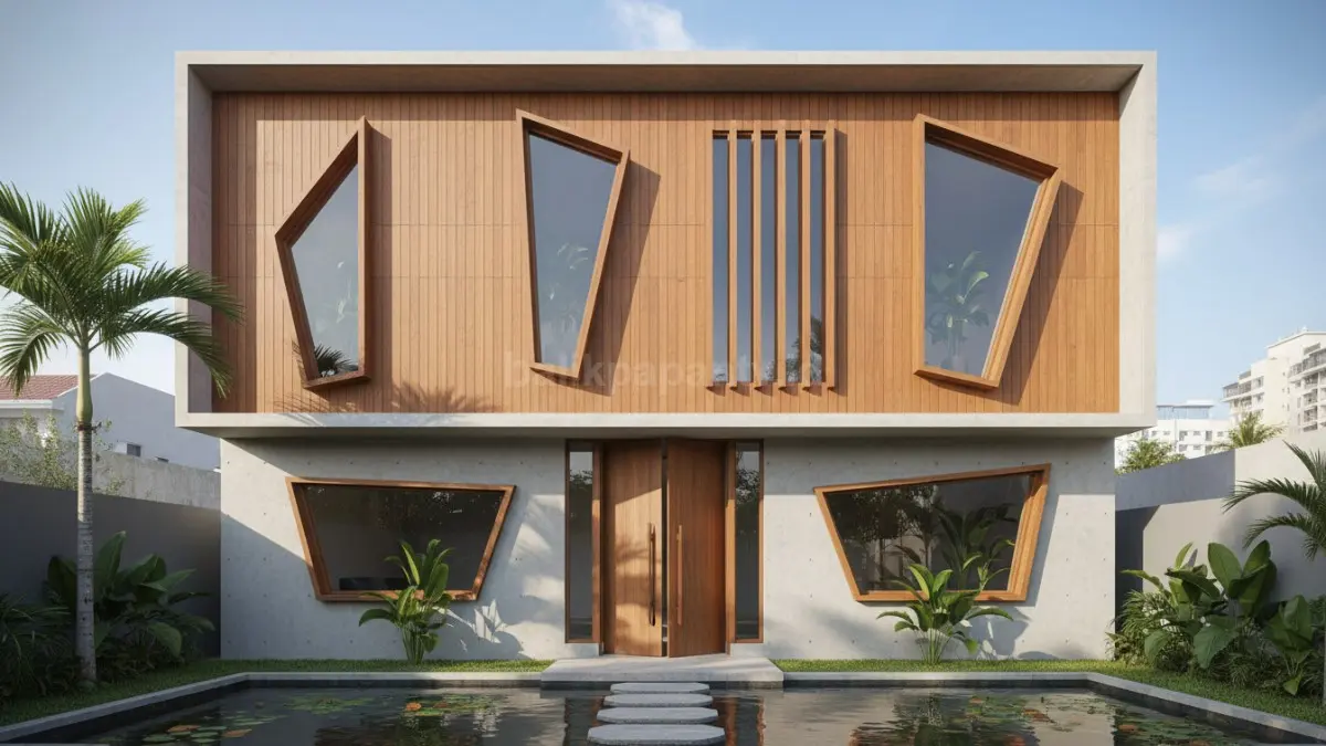 Desain rumah modern dengan jendela unik yang memaksimalkan cahaya alami dan tampilan estetik
