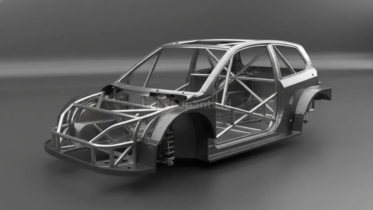 Detail sasis mobil reli modern dengan desain safety cell terbaru