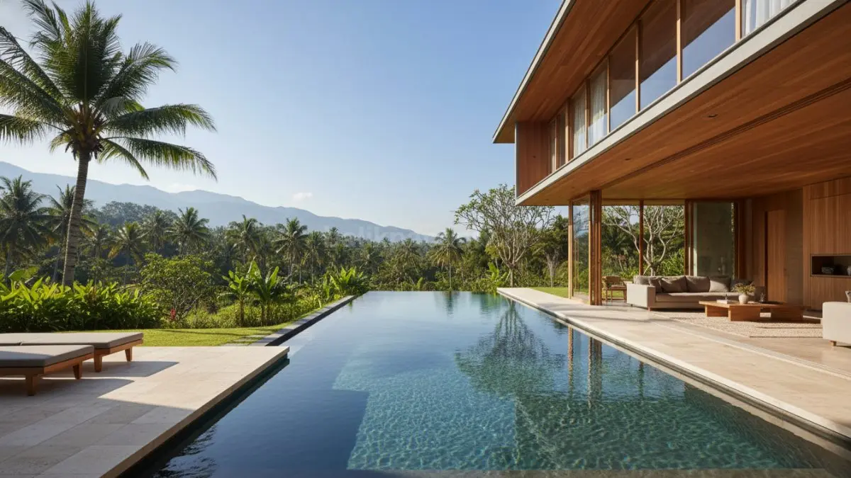Gunakan konsep infinity edge atau kolam rata lantai untuk kesan modern