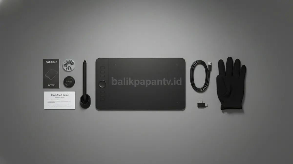 Isi paket lengkap XP-Pen Deco MW saat unboxing terlihat rapi dan siap pakai
