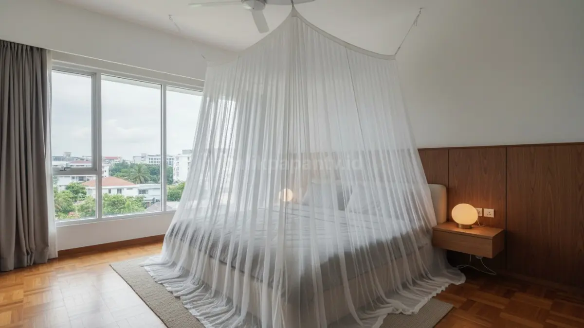 Kelambu modern di kamar tropis menciptakan tidur nyaman bebas nyamuk