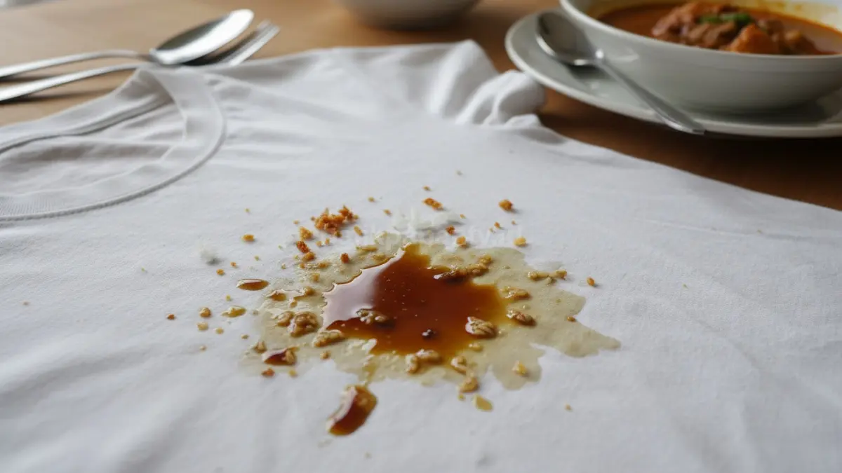 Noda minyak pada baju putih setelah makan
