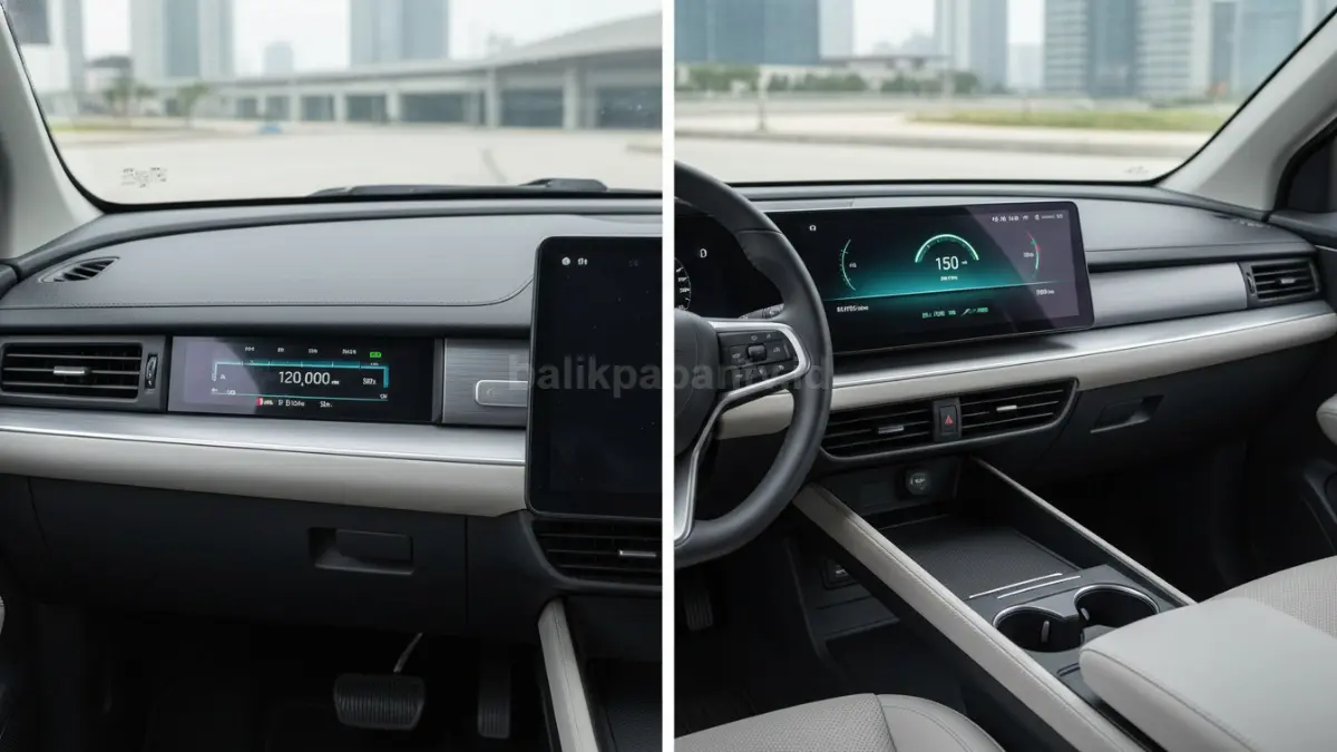 Perbandingan dashboard EV lama dan baru dengan jarak tempuh berbeda