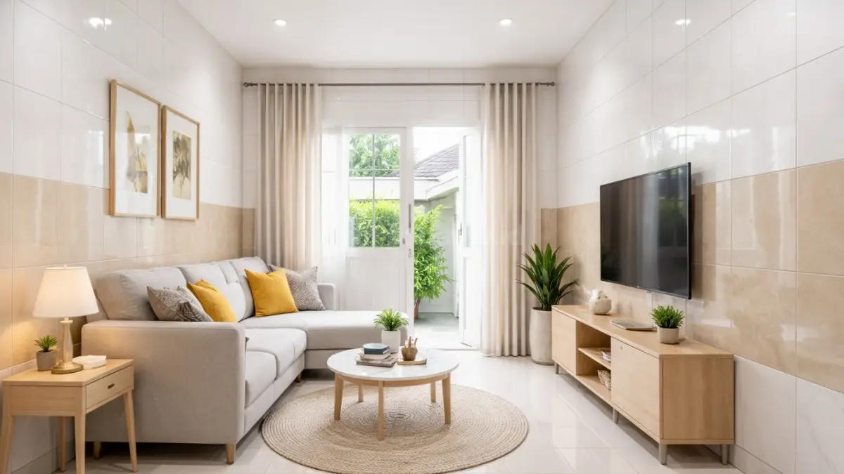 Rumah minimalis dinding keramik glossy.