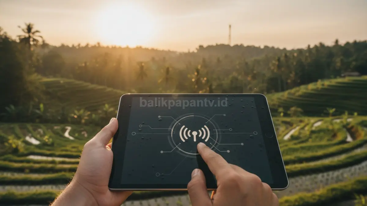 Tablet digunakan di luar ruangan dengan koneksi seluler aktif
