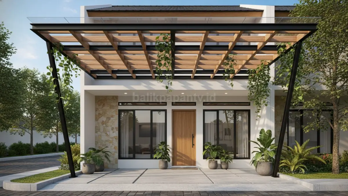 Tampilan fasad rumah minimalis modern dengan jendela besar elegan dan pencahayaan alami