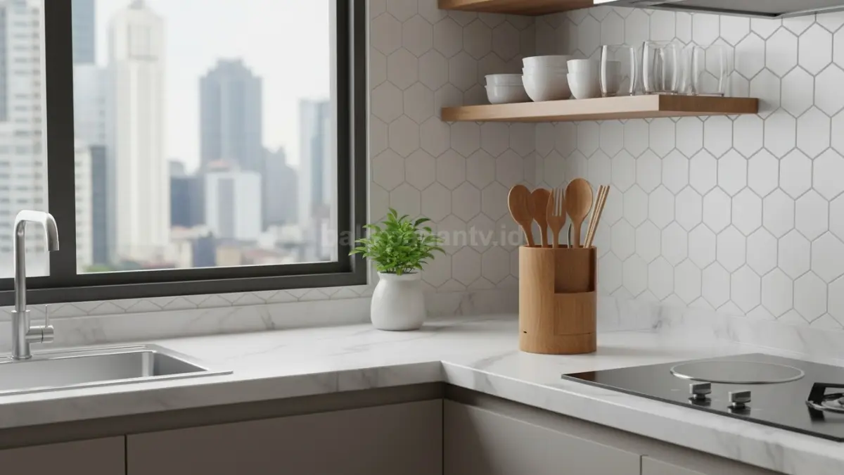 Tempat sendok minimalis modern di dapur kecil, tampil rapi dan hemat ruang
