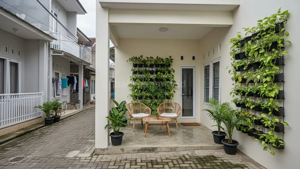  Teras tropis modern dengan tanaman vertikal 