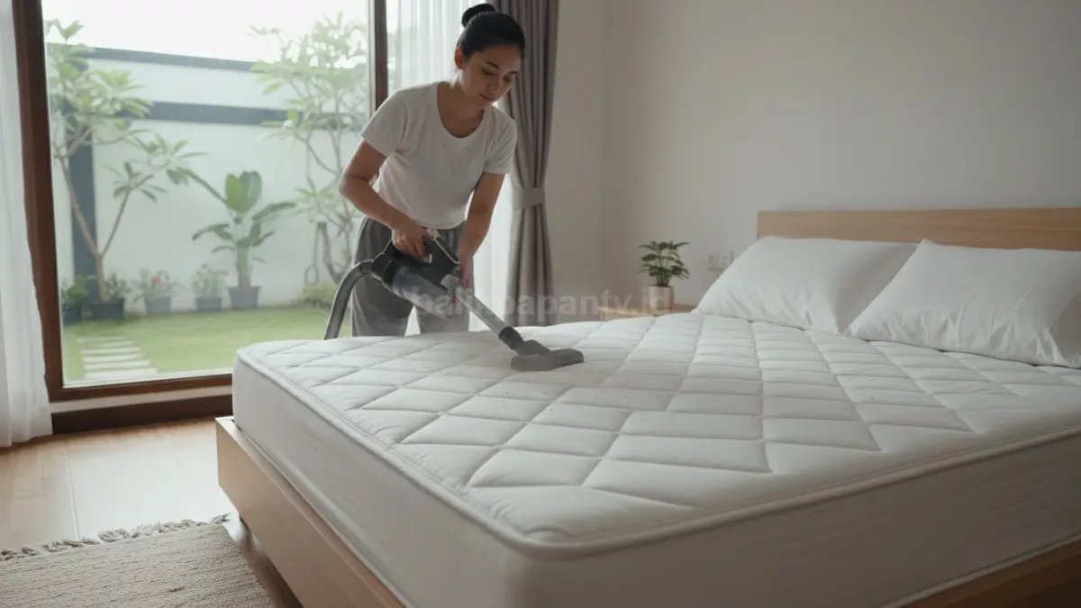 Vacuum cleaner digunakan menyedot debu di permukaan kasur hingga ke bagian pinggir dan lipatan kain yang sering jadi sarang kutu.