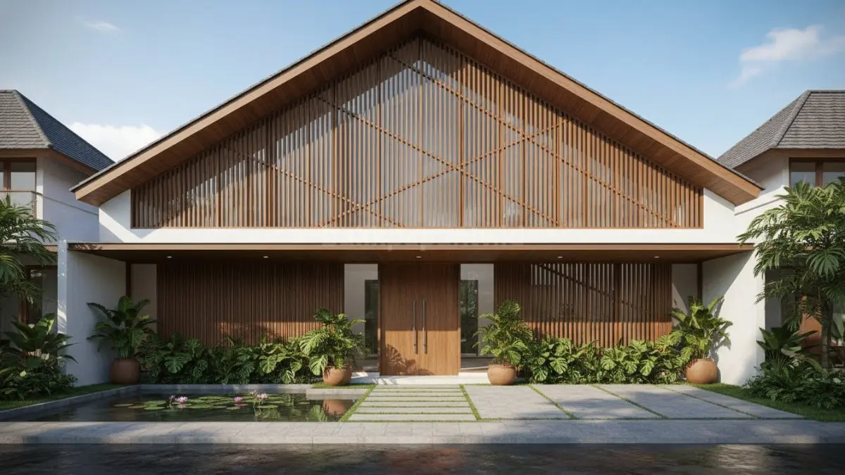 Ventilasi unik pada rumah modern tropis dengan desain artistik dan sirkulasi udara maksimal