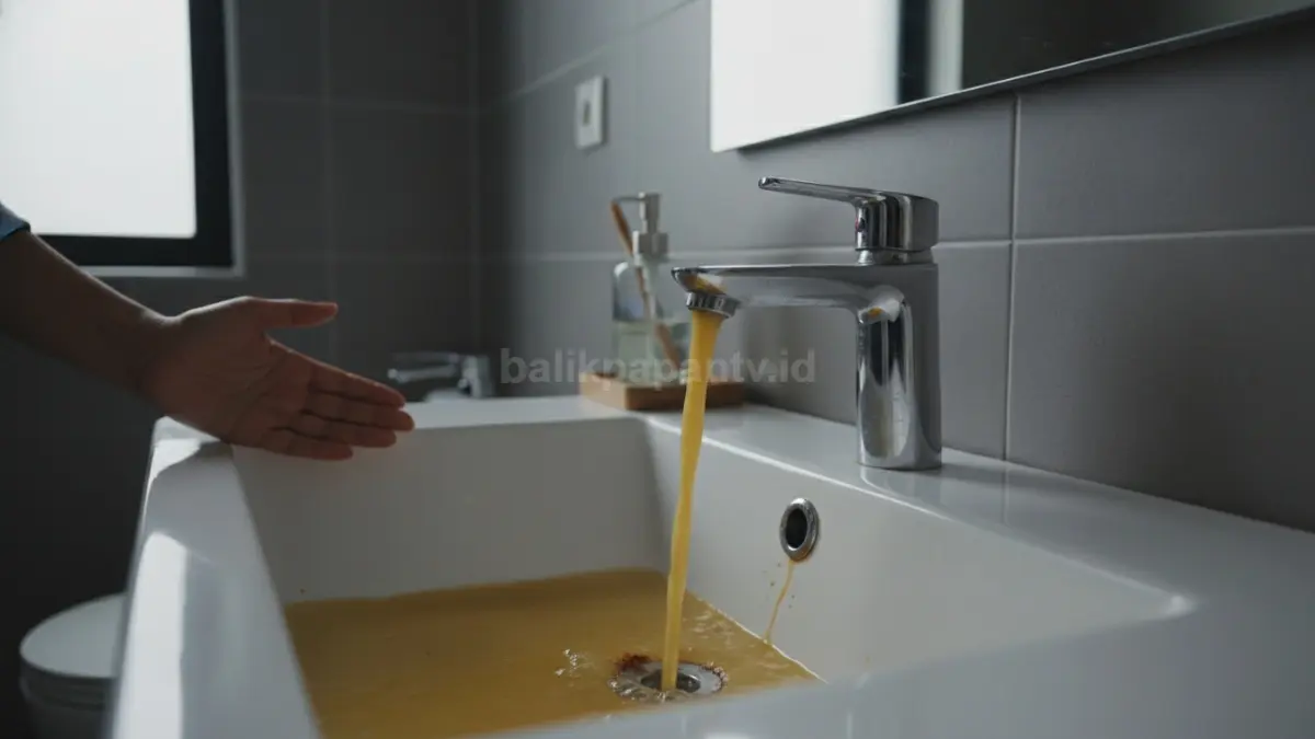 Air keran berwarna kuning yang menunjukkan kandungan zat besi tinggi di rumah
