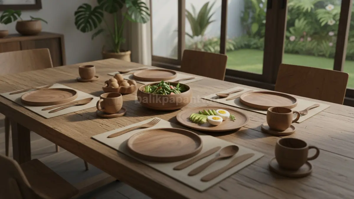 Alat Makan Kayu Estetik di Meja Makan