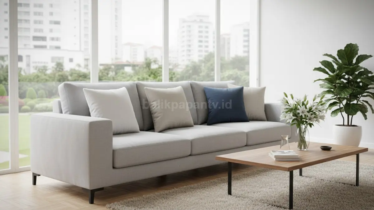 Bantal sofa bersih dan rapi setelah dicuci dengan teknik yang tepat di ruang tamu modern
