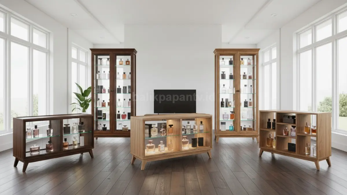 Beragam desain lemari parfum dari kayu dan kaca minimalis
