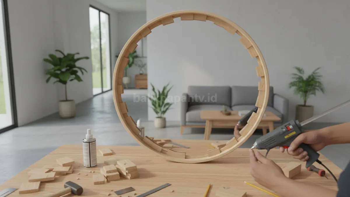 DIY cermin estetik dengan frame kayu sederhana di ruang minimalis modern