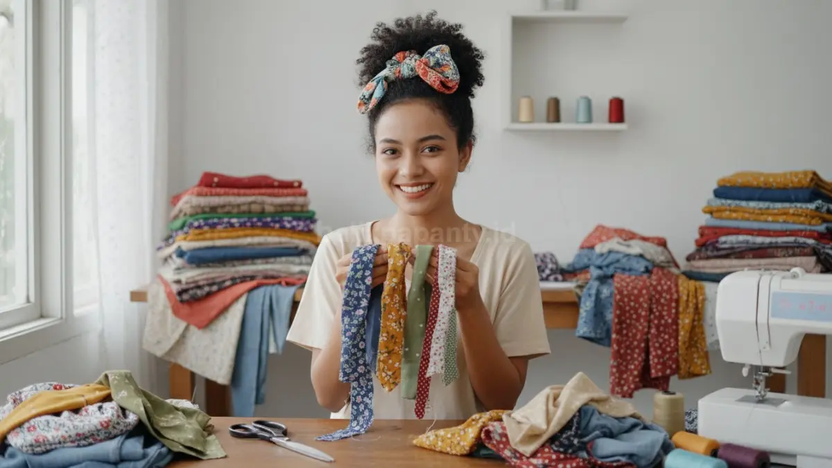 Ikat rambut berbahan kain warna-warni dari sisa potongan baju.
