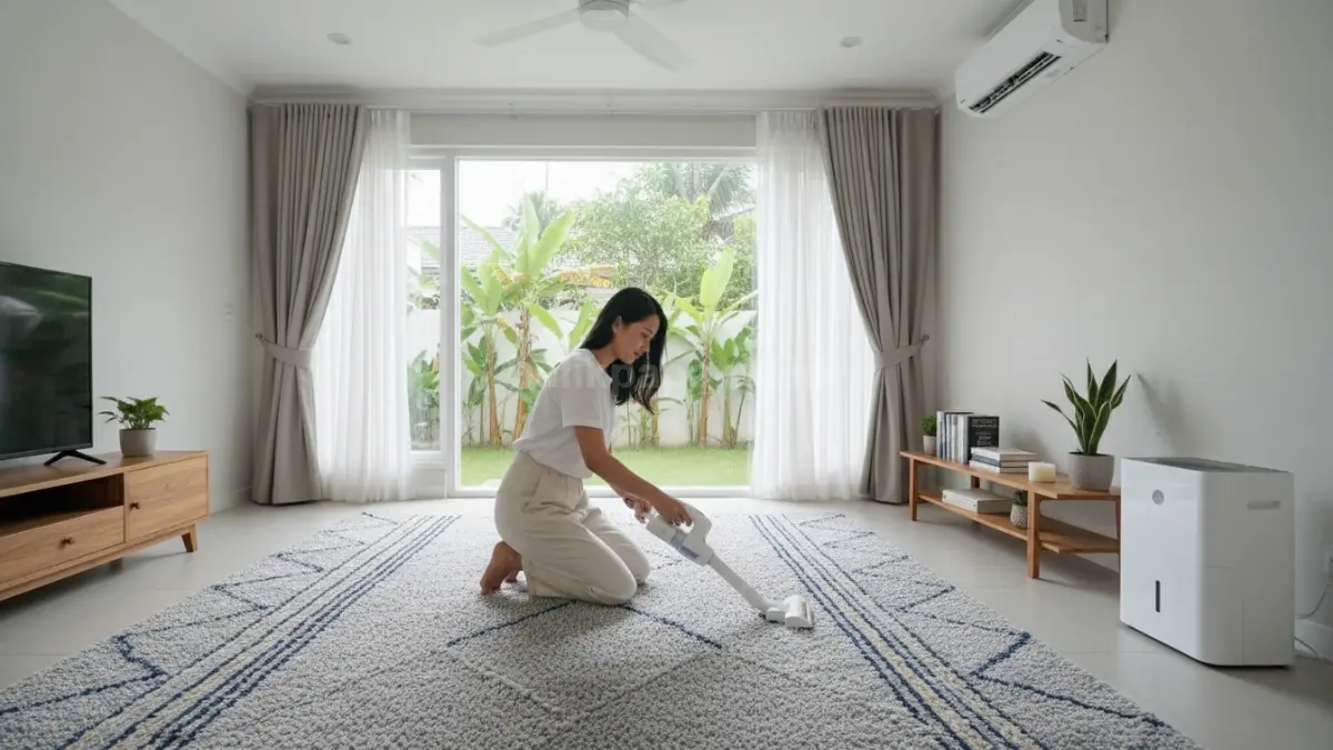 Karpet diletakkan di ruang yang kering dan memiliki sirkulasi udara baik.