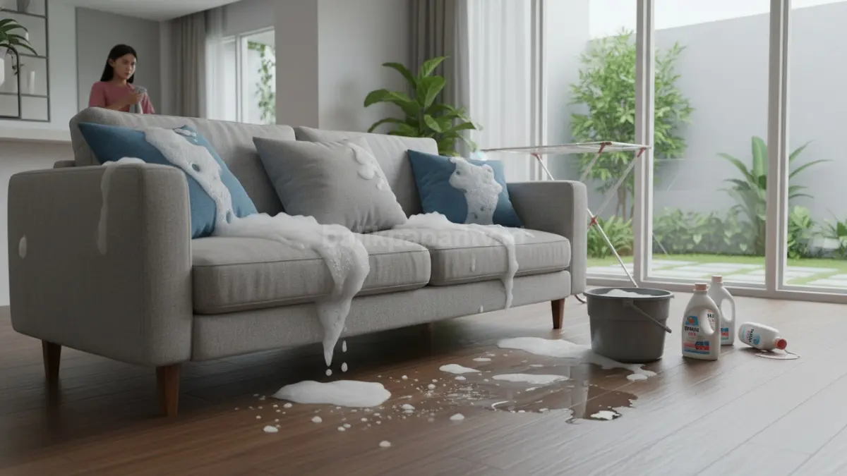 Kesalahan mencuci bantal sofa dengan deterjen berlebihan
