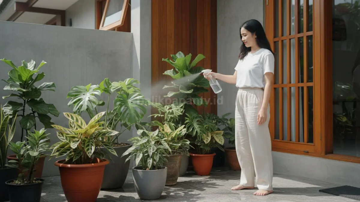 Menyemprot daun di siang hari saat panas