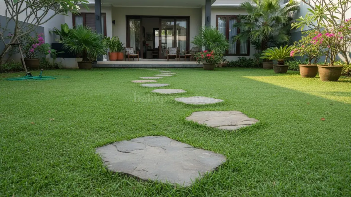 Pemasangan Batu Pijakan di Atas Rumput