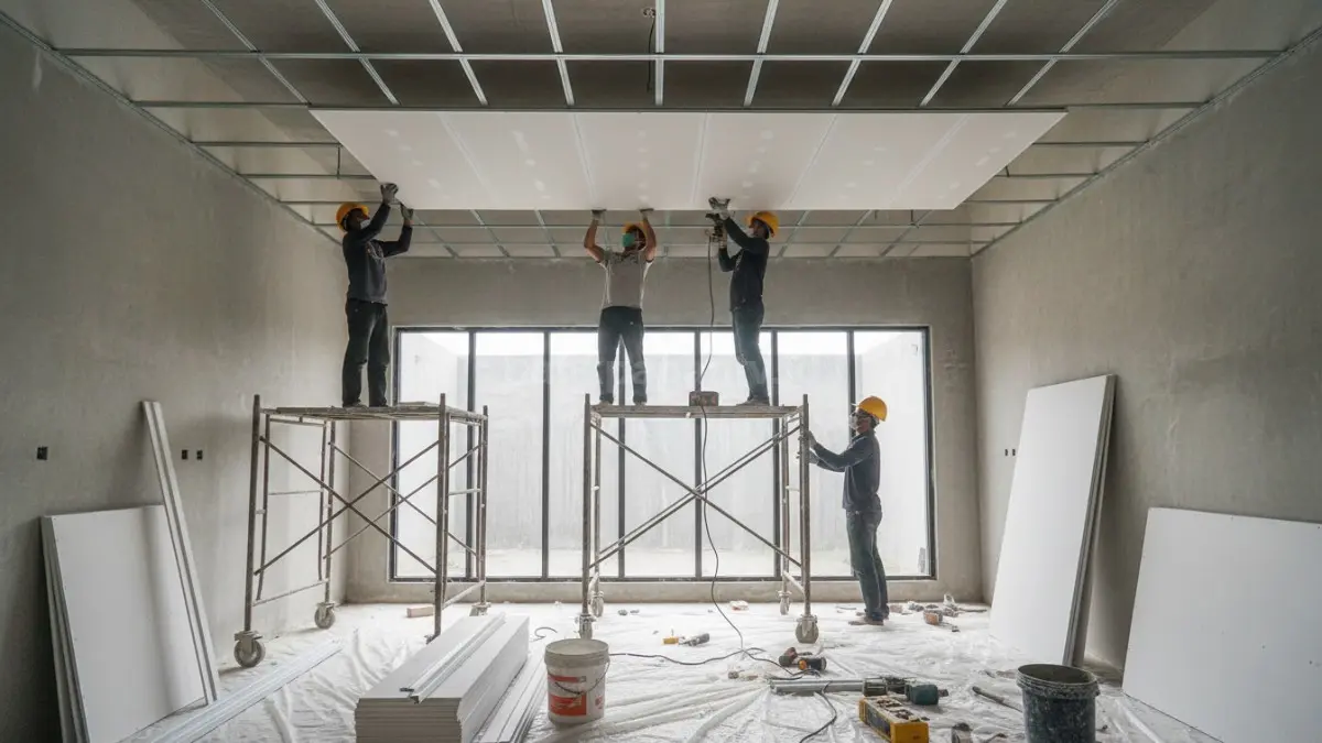 Pemasangan papan gypsum ke rangka plafon