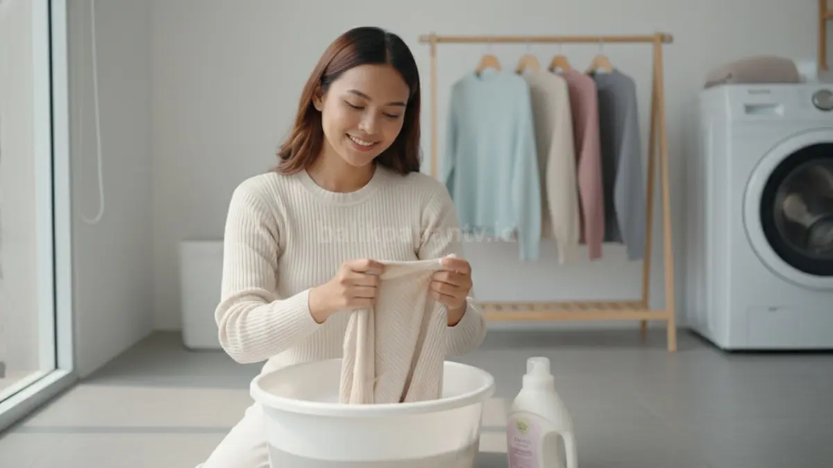 Pilih deterjen khusus bahan halus supaya tekstur tetap lembut dan tidak kasar.