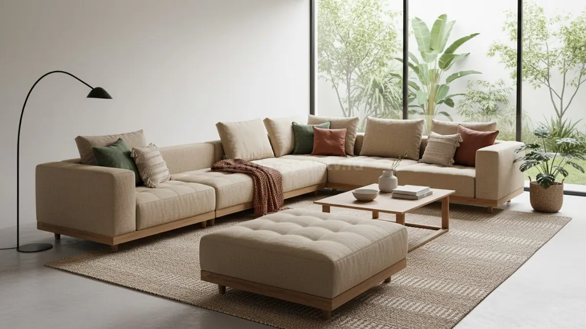 Sofa modular, fleksibel bisa dipisah atau digabung sesuai kebutuhan aktivitas keluarga.
