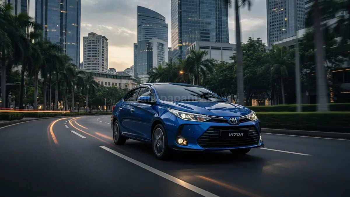 Tampilan Toyota Vios 2023 dengan desain modern ala Baby Camry yang mencuri perhatian di jalan.