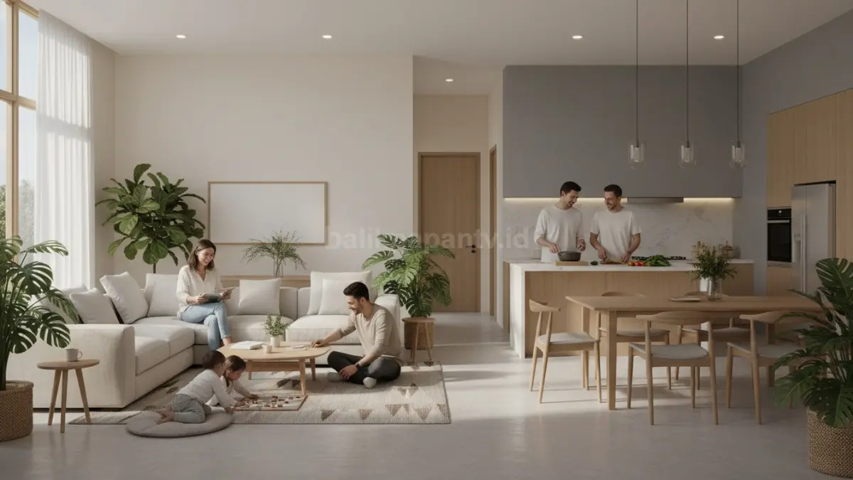 Warna dinding dan furnitur dominan cerah atau netral